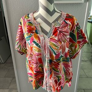 C&C California - Multicolor Palm Print Multicolor Blouse